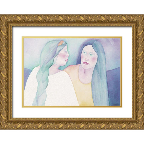 Two Sisters Gold Ornate Wood Framed Art Print with Double Matting by Unknown