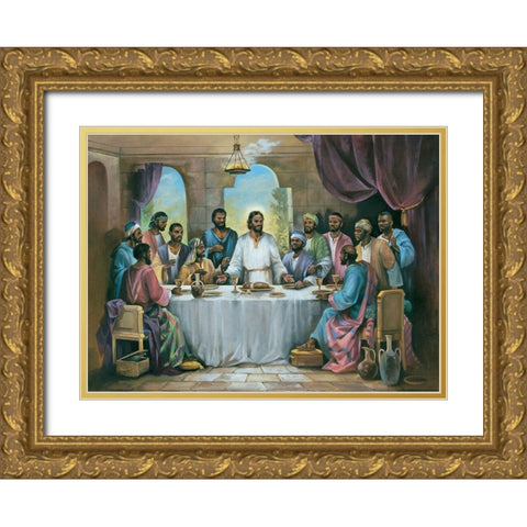 Last Supper Gold Ornate Wood Framed Art Print with Double Matting by Unknown