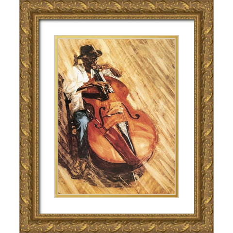 Bass Man Gold Ornate Wood Framed Art Print with Double Matting by Unknown