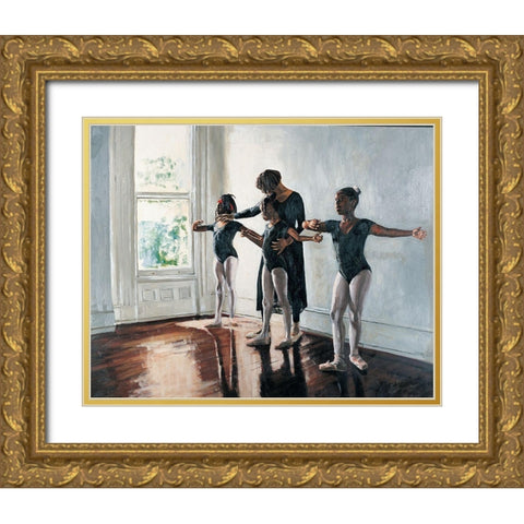 Ballerinas Gold Ornate Wood Framed Art Print with Double Matting by Unknown