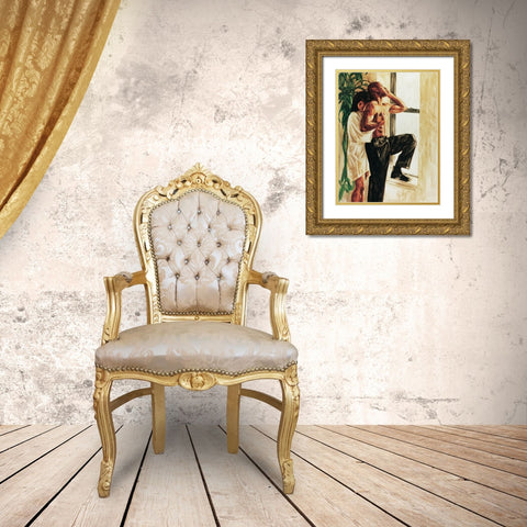 Hug Me Gold Ornate Wood Framed Art Print with Double Matting by Unknown