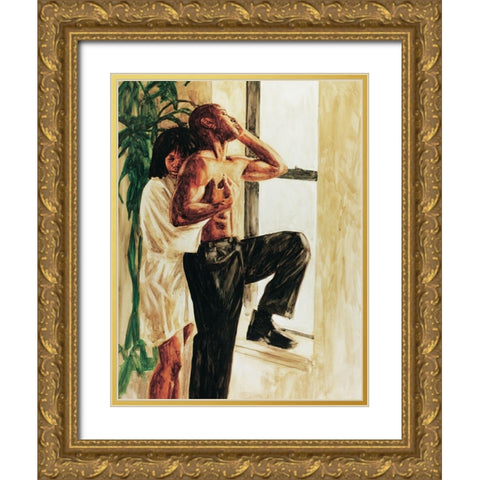 Hug Me Gold Ornate Wood Framed Art Print with Double Matting by Unknown