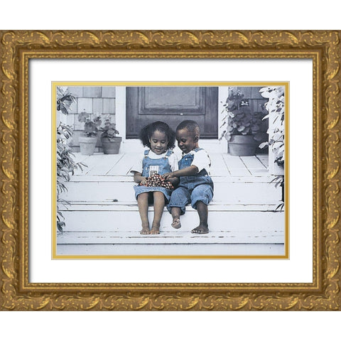 On the Porch Gold Ornate Wood Framed Art Print with Double Matting by Unknown