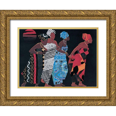 Tribal Walk Gold Ornate Wood Framed Art Print with Double Matting by Unknown