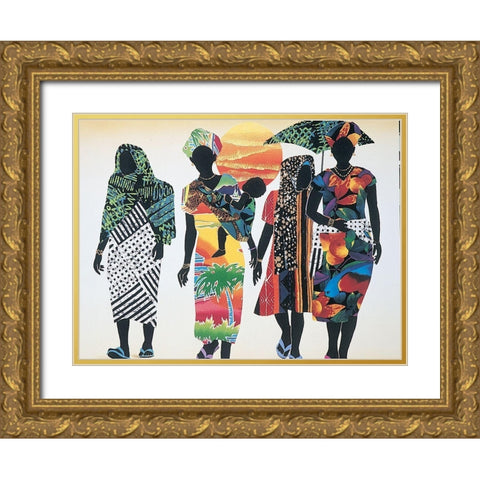 Walking Gold Ornate Wood Framed Art Print with Double Matting by Unknown