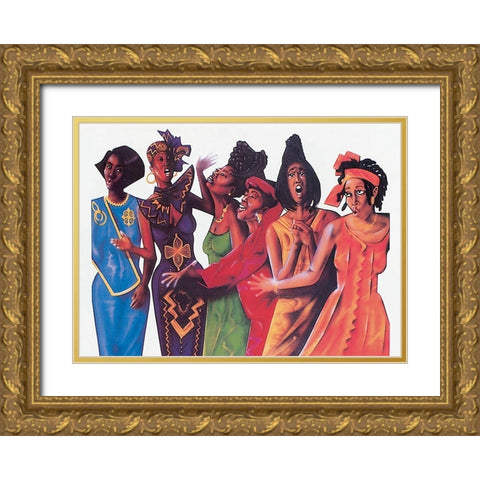 Sorority Sisters Gold Ornate Wood Framed Art Print with Double Matting by Unknown