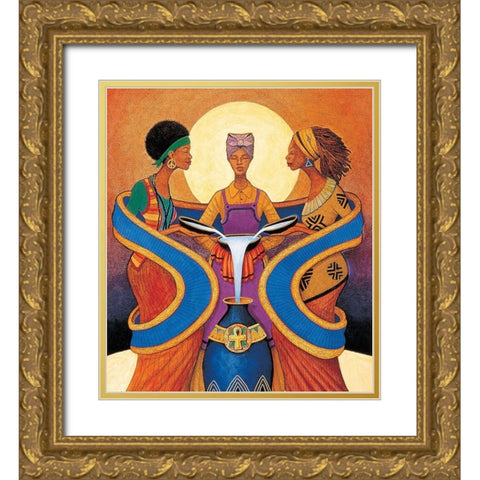 Three Sisters Gold Ornate Wood Framed Art Print with Double Matting by Unknown