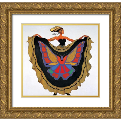 Lady Butterfly Gold Ornate Wood Framed Art Print with Double Matting by Unknown