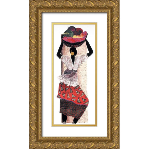 Basket of Fruit Gold Ornate Wood Framed Art Print with Double Matting by Unknown