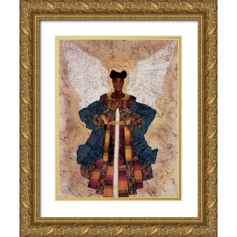 Guardian Angel Gold Ornate Wood Framed Art Print with Double Matting by Unknown