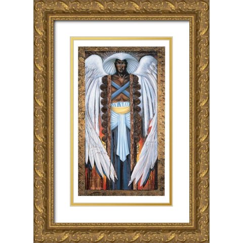 Archangel Center Gold Ornate Wood Framed Art Print with Double Matting by Unknown