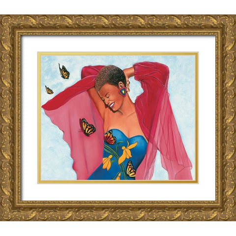 Butterfly Babe Gold Ornate Wood Framed Art Print with Double Matting by Unknown
