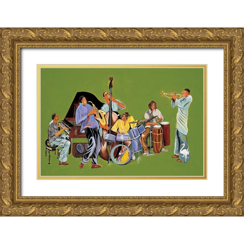 Green Jazz Gold Ornate Wood Framed Art Print with Double Matting by Unknown