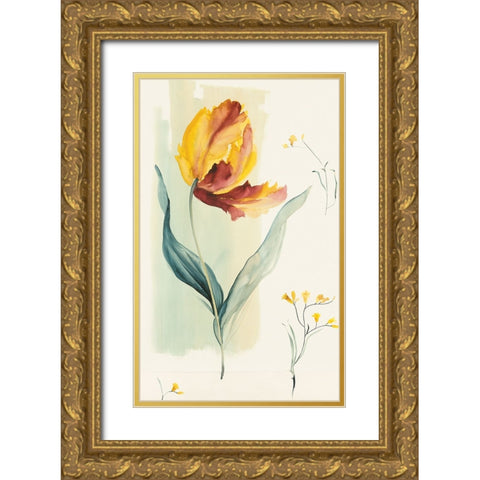 Yellow Blossom Gold Ornate Wood Framed Art Print with Double Matting by Unknown