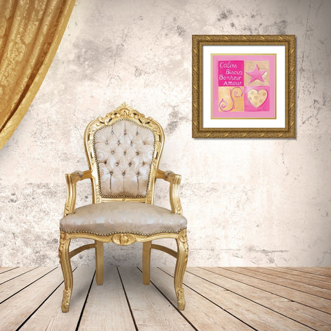 Calins, bisous, bonheur, â€¦ Gold Ornate Wood Framed Art Print with Double Matting by Fays, Lynda