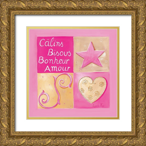 Calins, bisous, bonheur, â€¦ Gold Ornate Wood Framed Art Print with Double Matting by Fays, Lynda
