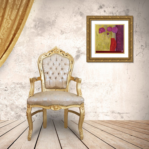 Pivoines I Gold Ornate Wood Framed Art Print with Double Matting by Romanelli, Karine