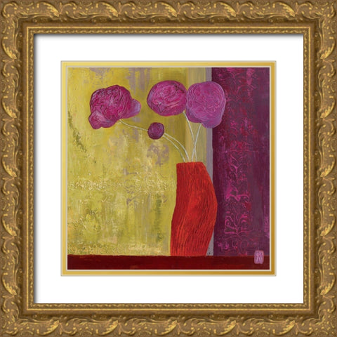 Pivoines I Gold Ornate Wood Framed Art Print with Double Matting by Romanelli, Karine