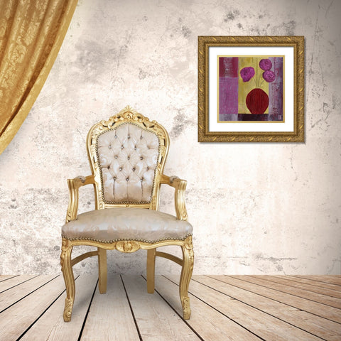 Pivoines mauves I Gold Ornate Wood Framed Art Print with Double Matting by Romanelli, Karine