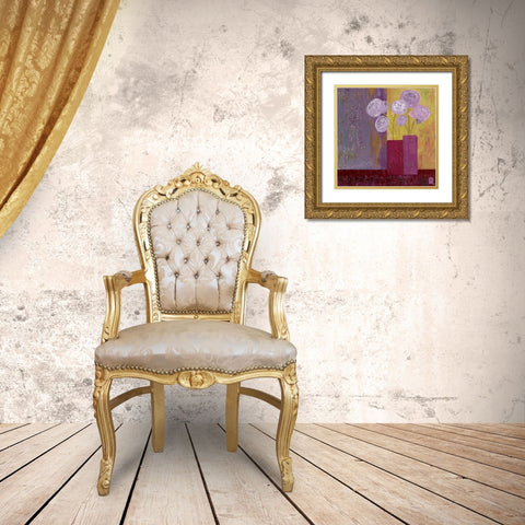 Pivoines mauves II Gold Ornate Wood Framed Art Print with Double Matting by Romanelli, Karine