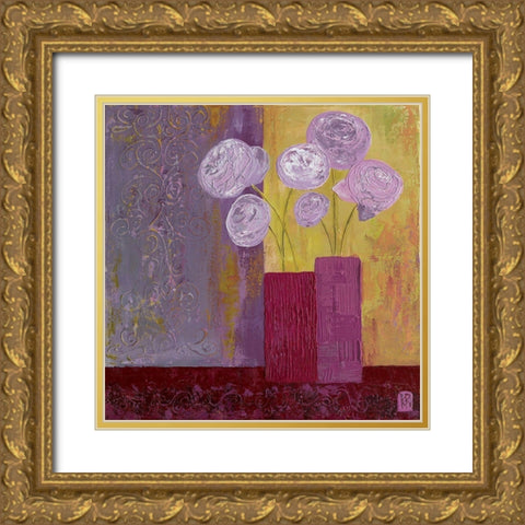 Pivoines mauves II Gold Ornate Wood Framed Art Print with Double Matting by Romanelli, Karine