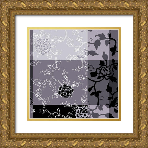 Camelias noirs I Gold Ornate Wood Framed Art Print with Double Matting by Desire, Magalie