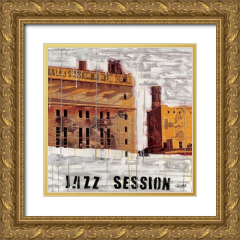 Jazz session Gold Ornate Wood Framed Art Print with Double Matting by Gachaga, Vincent
