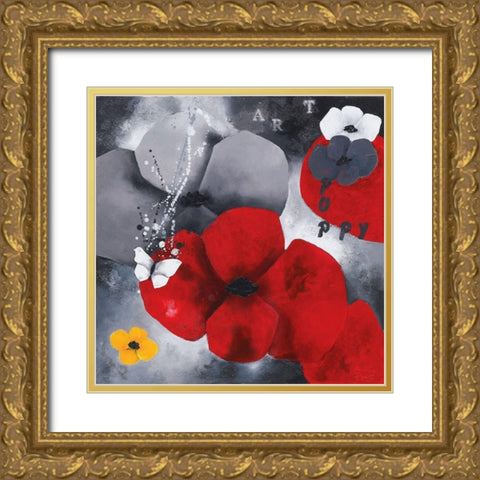 Art Poppy Gold Ornate Wood Framed Art Print with Double Matting by Pfaadt Aurelie