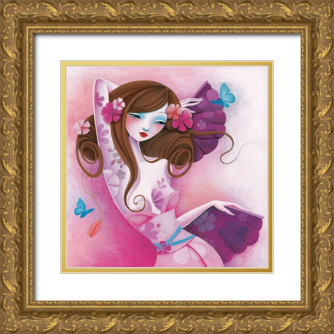 La danse des papillons Gold Ornate Wood Framed Art Print with Double Matting by Sybile