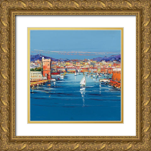 Vieux port de Marseille Gold Ornate Wood Framed Art Print with Double Matting by Corbiere