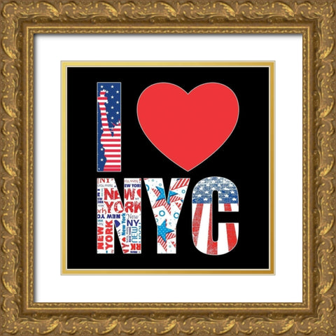 I love NY Gold Ornate Wood Framed Art Print with Double Matting by BRAUN Studio