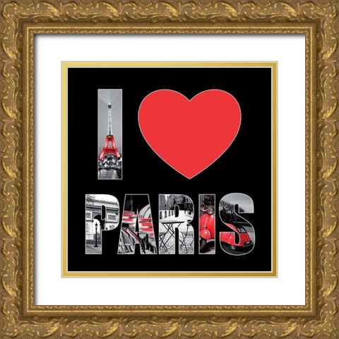 I love Paris Gold Ornate Wood Framed Art Print with Double Matting by BRAUN Studio