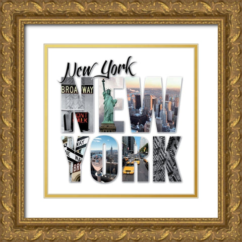 New York Gold Ornate Wood Framed Art Print with Double Matting by BRAUN Studio