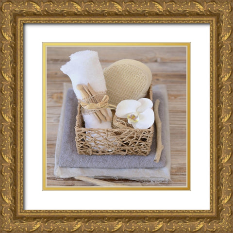 Spa Orchid Gold Ornate Wood Framed Art Print with Double Matting by Chatelain, Sonia