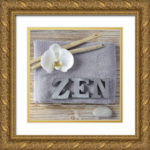 Zen orchid Gold Ornate Wood Framed Art Print with Double Matting by Chatelain, Sonia