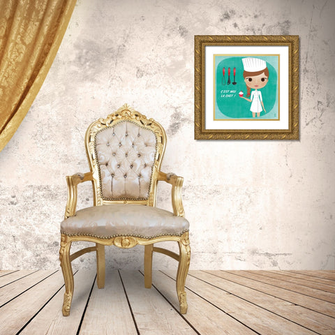 Nenette Chef Gold Ornate Wood Framed Art Print with Double Matting by Nolf, Cecile