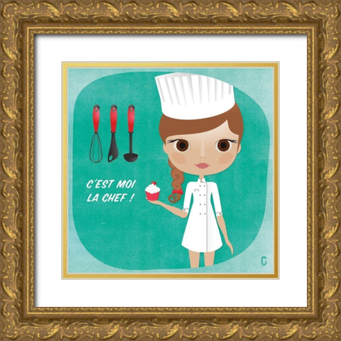 Nenette Chef Gold Ornate Wood Framed Art Print with Double Matting by Nolf, Cecile