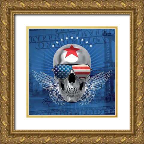 Skull Gold Ornate Wood Framed Art Print with Double Matting by BRAUN Studio