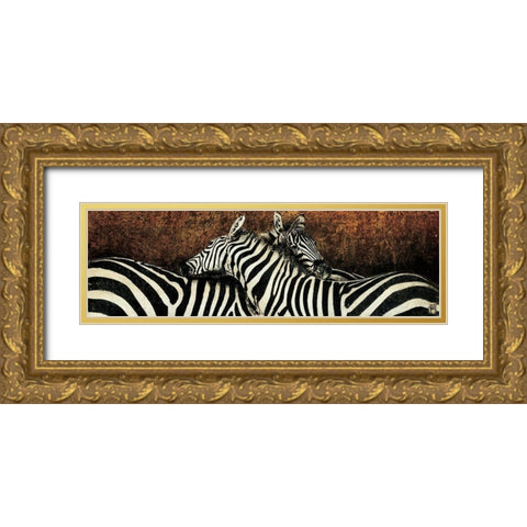 Les deux zebres Gold Ornate Wood Framed Art Print with Double Matting by Arietti, Fabienne