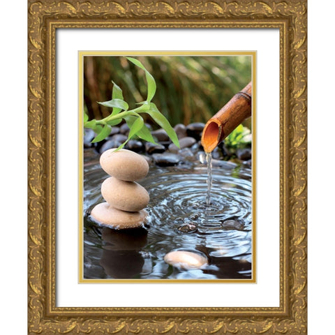 Aqua I Gold Ornate Wood Framed Art Print with Double Matting by BRAUN Studio