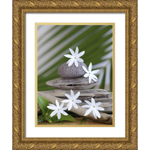 Zen et galets II Gold Ornate Wood Framed Art Print with Double Matting by Chatelain, Sonia