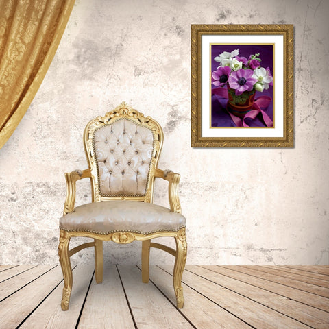 Bouquet de Printemps, Anemones et Exorchorda Gold Ornate Wood Framed Art Print with Double Matting by Beyler, Catherine