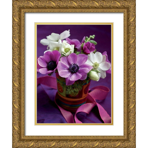 Bouquet de Printemps, Anemones et Exorchorda Gold Ornate Wood Framed Art Print with Double Matting by Beyler, Catherine