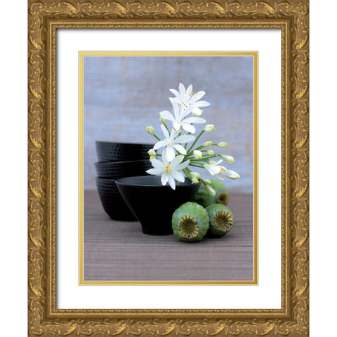 Composition Zen - Coupes, fleurs dAgapanthe et Pavots Gold Ornate Wood Framed Art Print with Double Matting by Beyler, Catherine