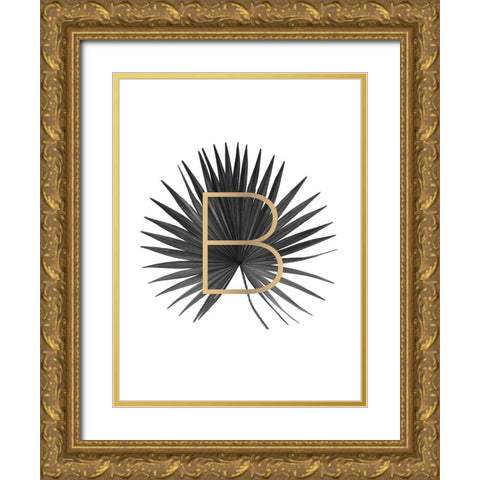 Palm tree leaf with gold Gold Ornate Wood Framed Art Print with Double Matting by Braun Studio