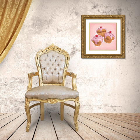 Cupcakes Gold Ornate Wood Framed Art Print with Double Matting by Cazenave, Maryline