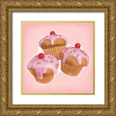 Cupcakes Gold Ornate Wood Framed Art Print with Double Matting by Cazenave, Maryline