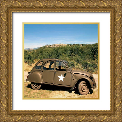 La 2 CV US Army Gold Ornate Wood Framed Art Print with Double Matting by Lautier, Julien