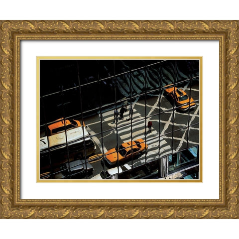 Reflets sur la 42eme rue (detail) Gold Ornate Wood Framed Art Print with Double Matting by Setboun, Michel