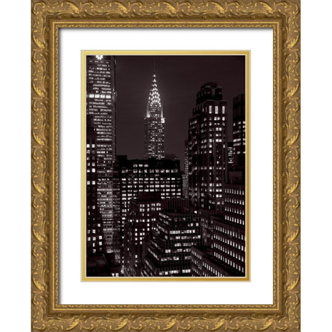 Le Chrysler Bldg la nuit (detail) Gold Ornate Wood Framed Art Print with Double Matting by Setboun, Michel